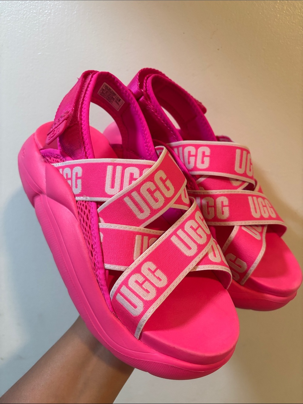 UGG Hot Pink Logo Platform Sandals